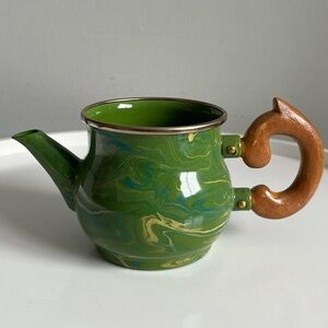 Vintage MacKenzie - Childs Victoria And Richard Green Enamel Teapot No Lid Woo